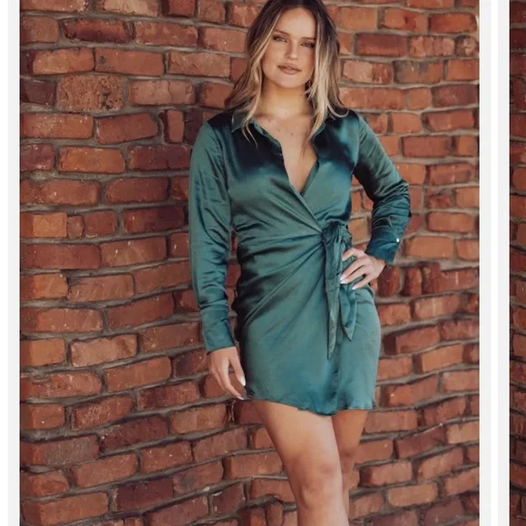 chinese dress ladies Maxi Long Sleeve Satin Wrap Dress I Satin Bridesmaid Dresses – UME London main image 0